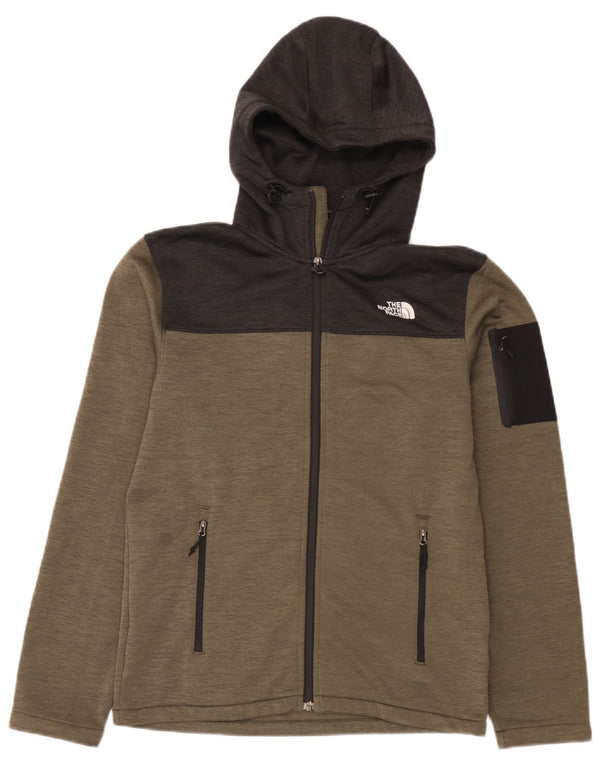 The North Face Mens Hooded Zip Hoodie Sweater Small Khaki Colourblock