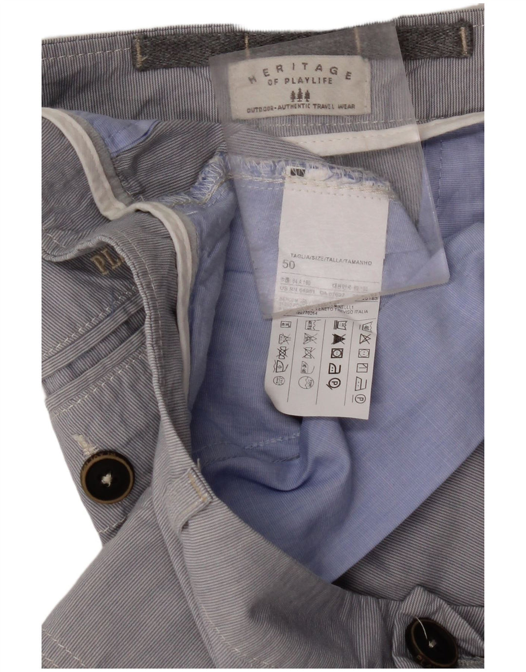 PLAYLIFE Mens Heritage Cargo Shorts IT 50 Large W36 Blue Pinstripe Cotton