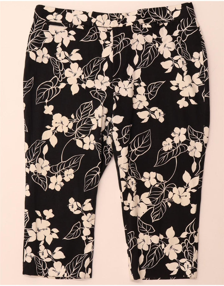 CHAPS Womens Straight Capri Trousers US 16 2XL W38 L20 Black Floral Cotton