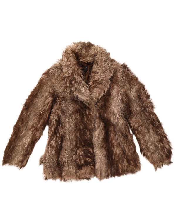 OASIS Womens Faux Fur Jacket UK 10 Small Brown Striped Acrylic