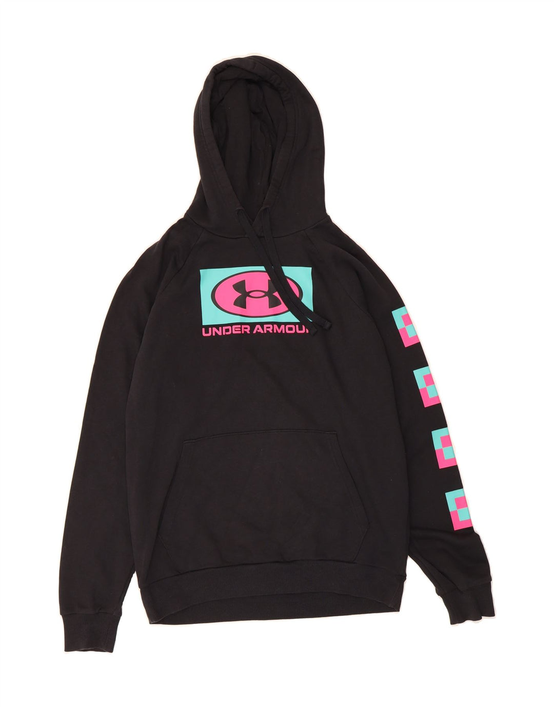 UNDER ARMOUR Mens Graphic Hoodie Jumper Medium Black Cotton Vintage Under Armour and Second-Hand Under Armour from Messina Hembry 