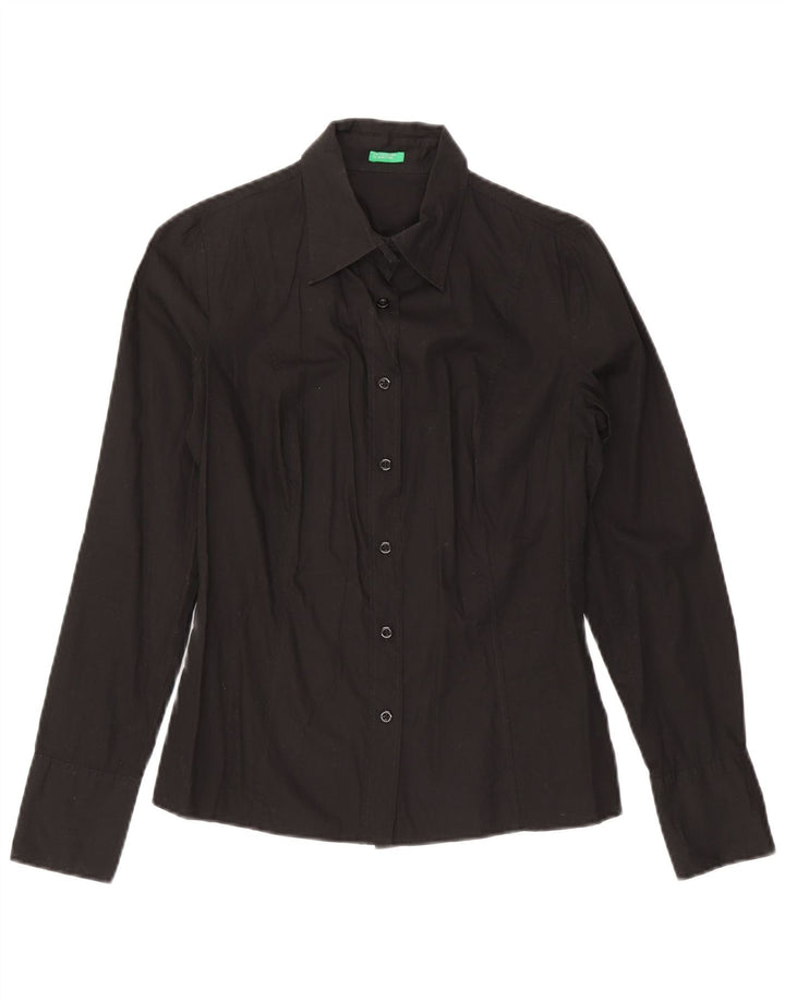 Benetton Womens Shirt UK 12 Medium Black Cotton