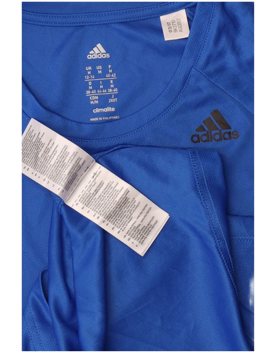 Adidas Womens Climalite T-Shirt Top UK 12/14 Medium Blue Polyester