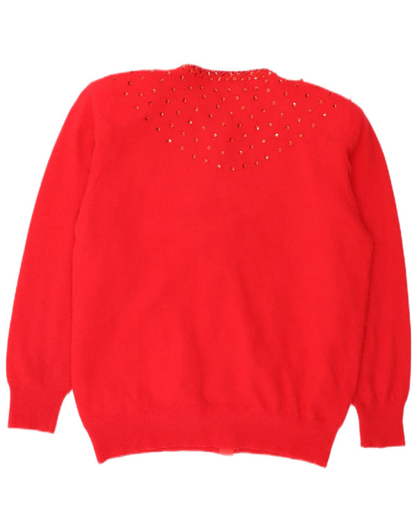 Vintage Womens Cardigan Sweater UK 18 XL Red Floral Lambswool