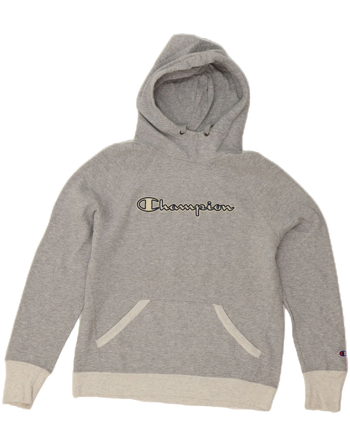 CHAMPION Mens Graphic Hoodie Jumper Small Grey Vintage Champion and Second-Hand Champion from Messina Hembry 