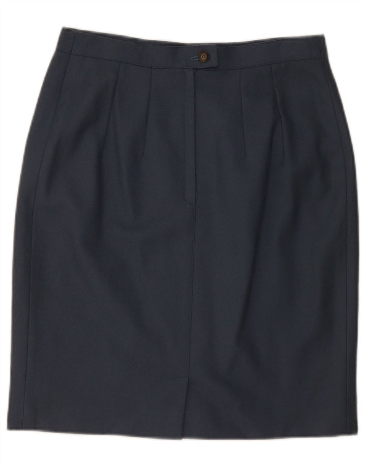 VINTAGE Womens Pencil Skirt Medium W28 Navy Blue Wool