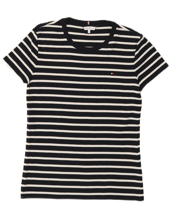Tommy Hilfiger Womens T-Shirt Top UK 14 Large Navy Blue Striped Cotton