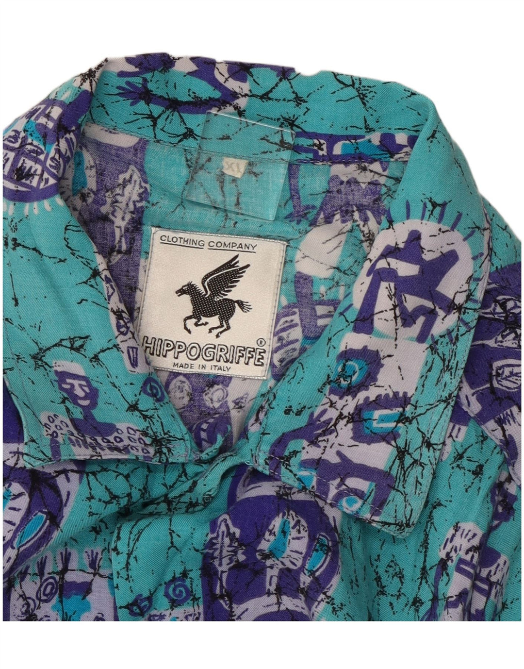 VINTAGE Mens Short Sleeve Shirt XL Blue Patchwork Cotton