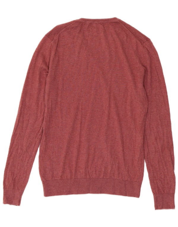 Zara Mens V-Neck Jumper Sweater Medium Burgundy Cotton