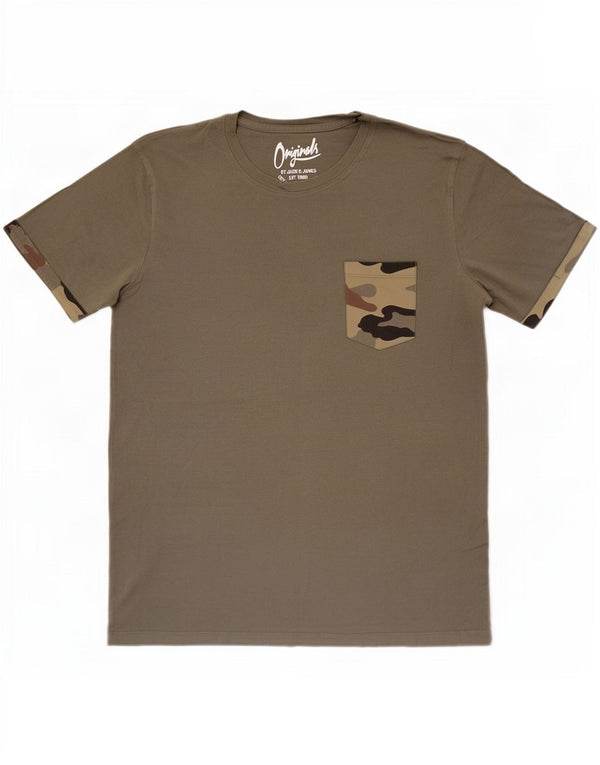 Jack & Jones Mens T-Shirt Top Medium Khaki Cotton