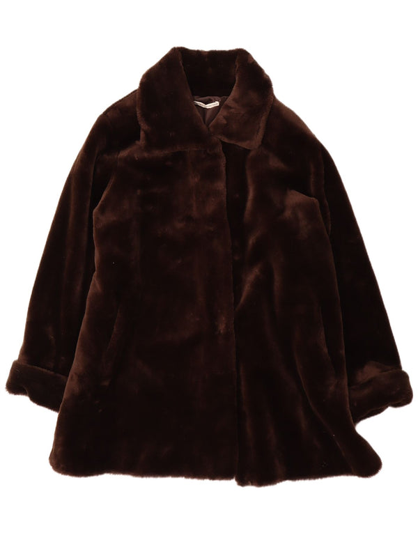 St. Bernard Womens Loose Fit Faux Fur Overcoat UK 14 Large Brown Acrylic