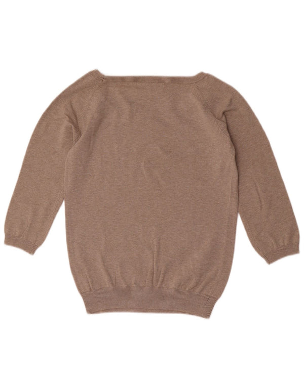 Zara Womens 3/4 Sleeve Boat Neck Jumper Sweater UK 12 Medium Grey Cotton