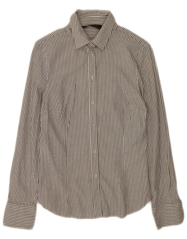 Zara Womens Shirt UK 12 Medium Grey Pinstripe Cotton