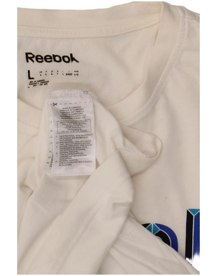 REEBOK Mens Graphic T-Shirt Top Large White Cotton