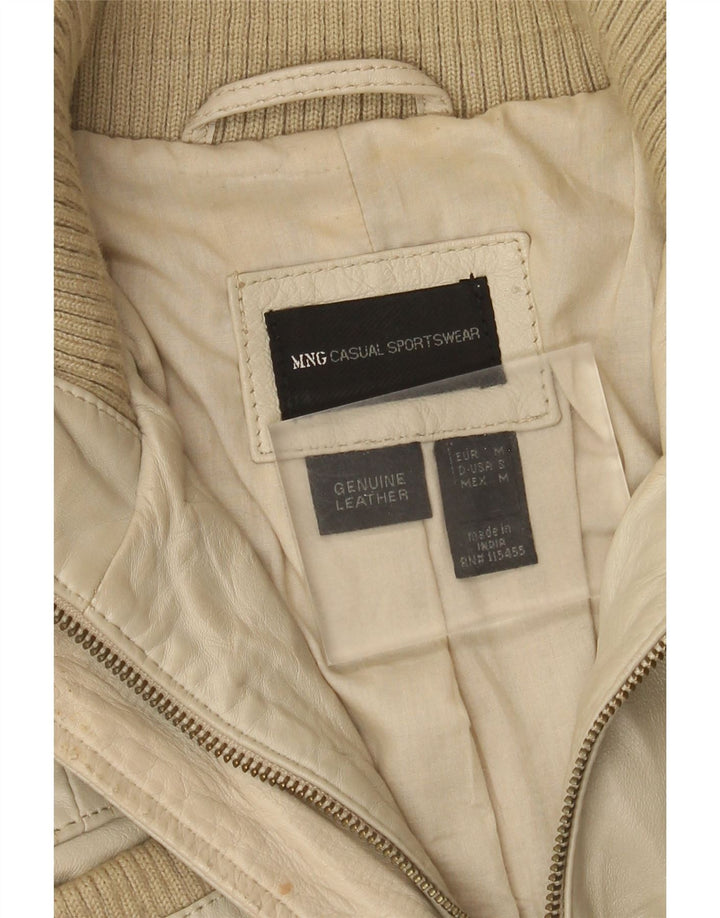 Mango Womens Leather Jacket UK 12 Medium Beige