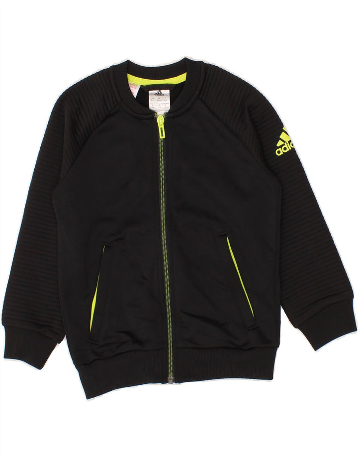 ADIDAS Boys Climalite Graphic Tracksuit Top Jacket 5-6 Years Black Vintage Adidas and Second-Hand Adidas from Messina Hembry 