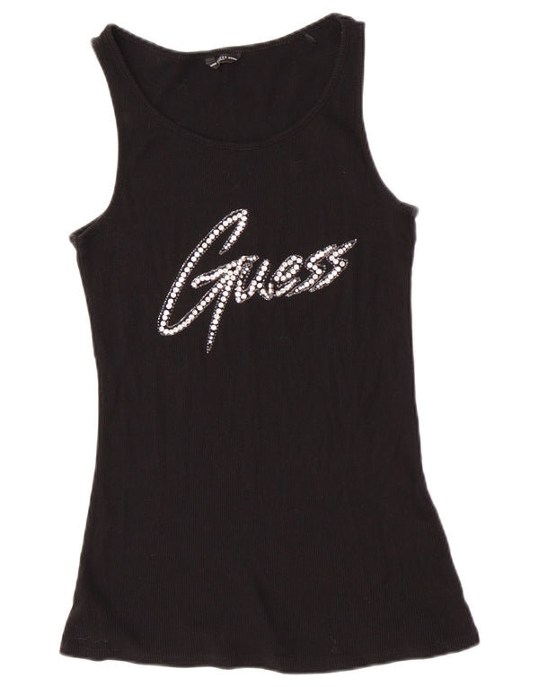 Guess Womens Graphic Vest Top UK 8 Small Black Cotton