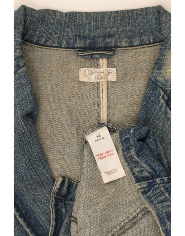 Topshop Womens 2 Button Denim Blazer Jacket UK 14 Medium Blue Cotton