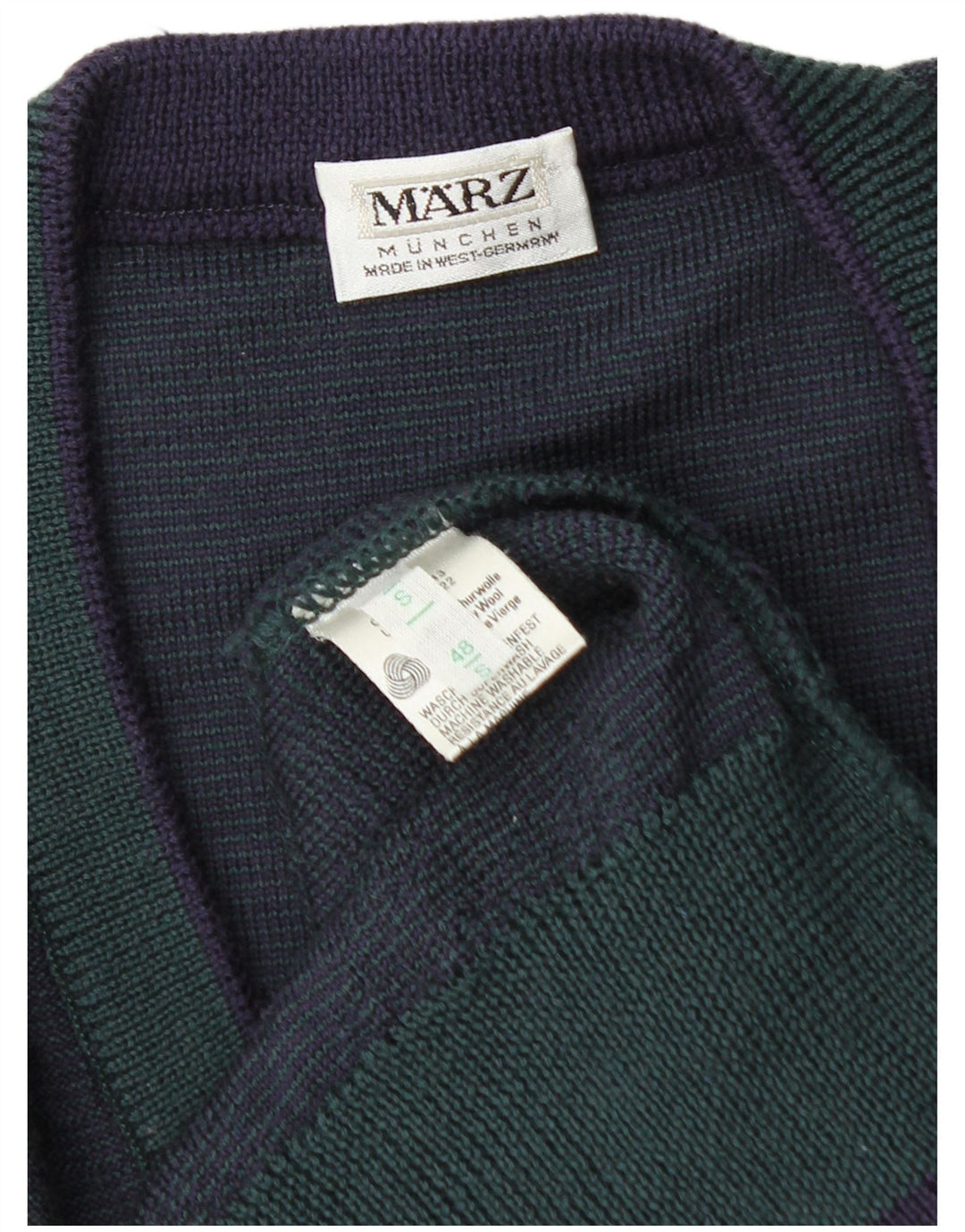 MARZ Mens V-Neck Jumper Sweater Small Navy Blue Argyle/Diamond New Wool