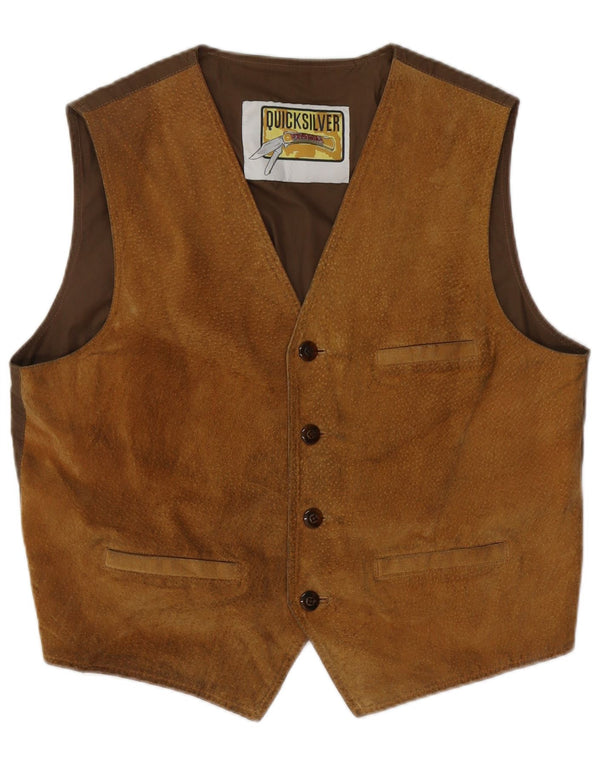 Quiksilver Mens Suede Waistcoat XL Brown Leather