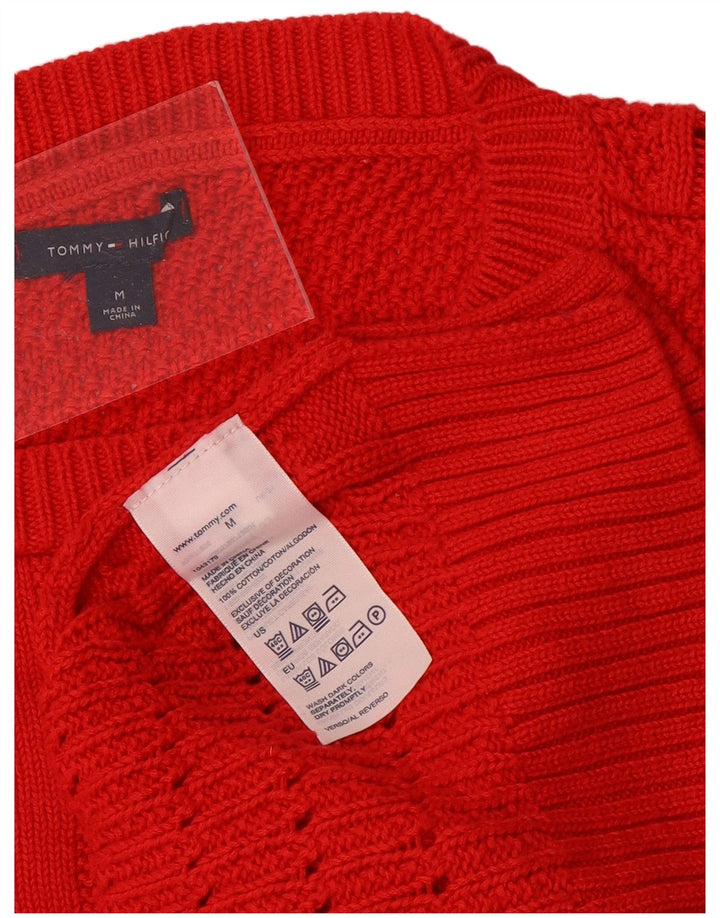 Tommy Hilfiger Womens Boat Neck Jumper Sweater UK 14 Medium Red Cotton