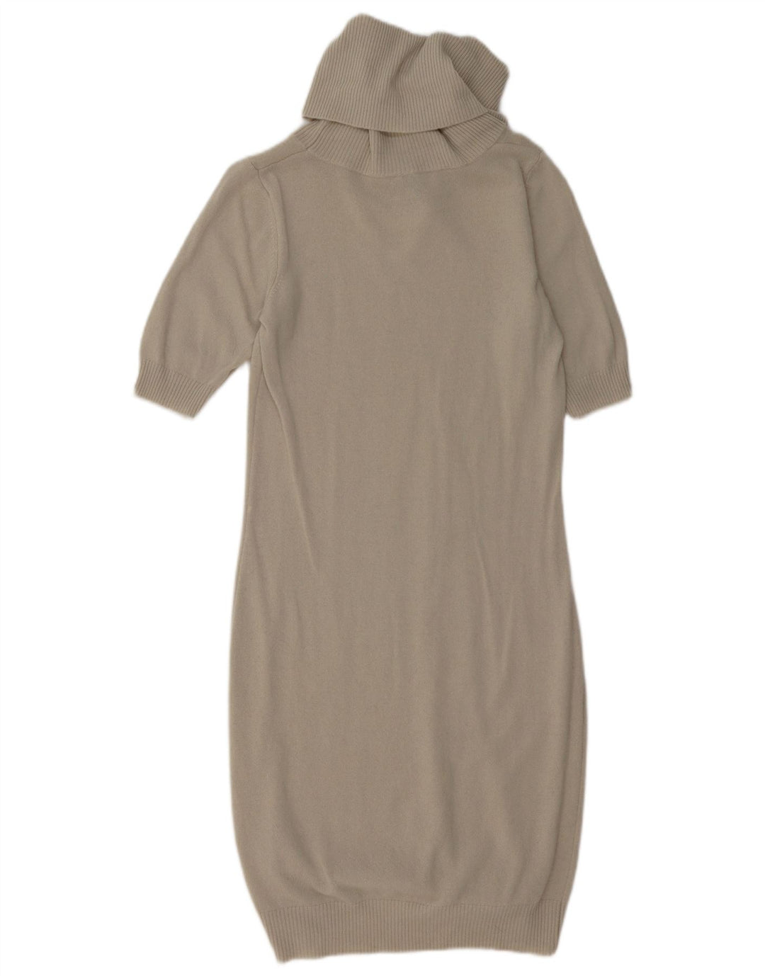 BENETTON Womens Short Sleeve Roll Neck Jumper Dress UK 10 Small Beige