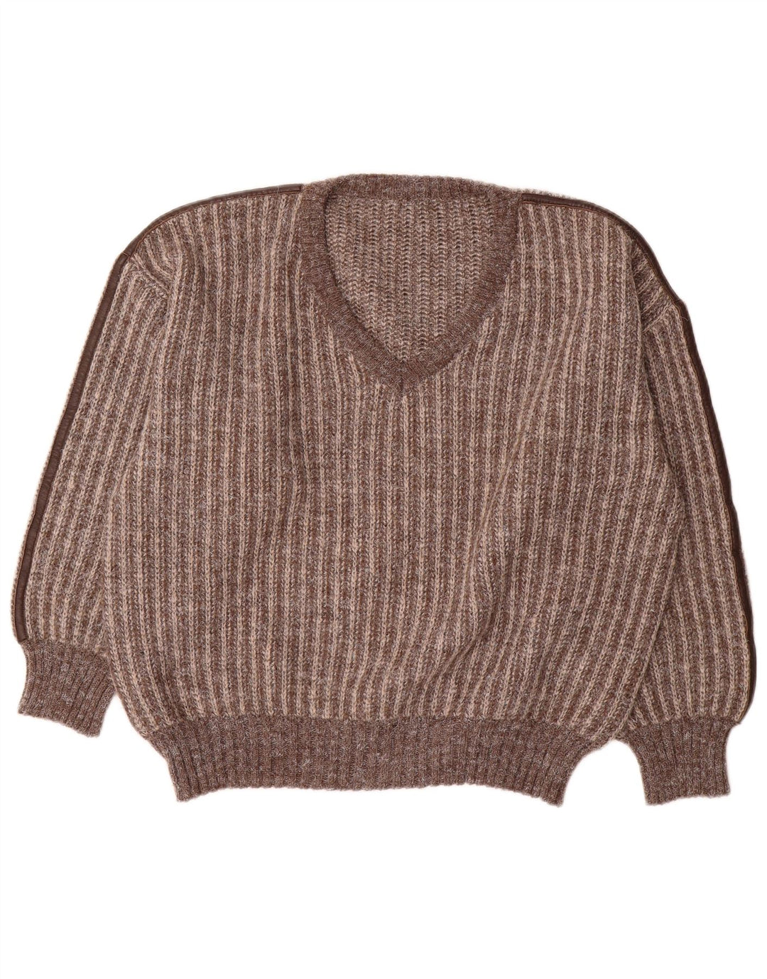 Vintage Mens V-Neck Jumper Sweater IT 50 Medium Brown Striped Wool
