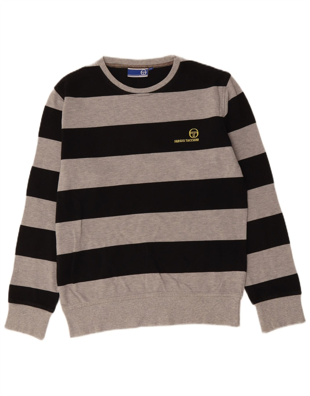SERGIO TACCHINI Mens Sweatshirt Jumper Small Grey Striped Cotton