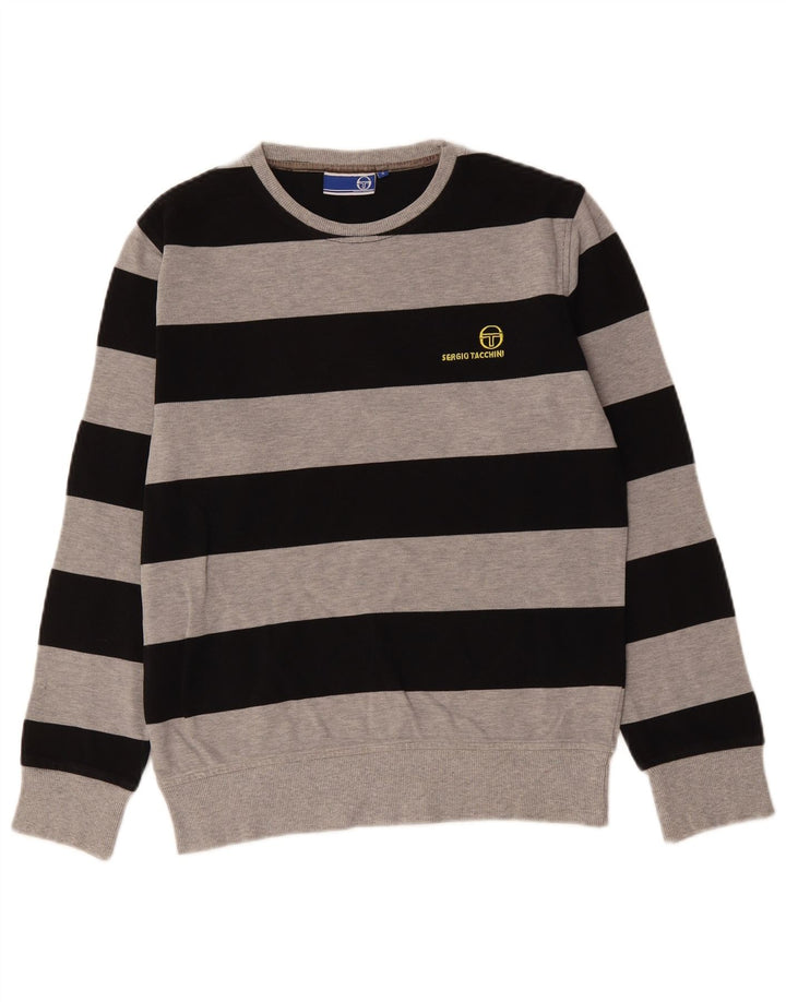 SERGIO TACCHINI Mens Sweatshirt Jumper Small Grey Striped Cotton