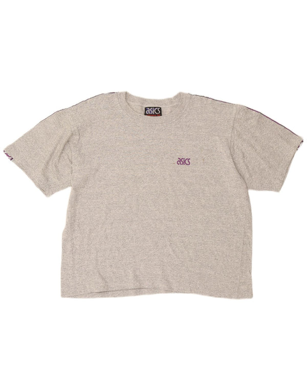 ASICS Womens Oversized Graphic T-Shirt Top UK 16 Large Grey Flecked Cotton