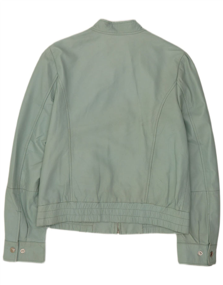 Conbipel Womens Leather Biker Jacket IT 44 Medium Green Leather