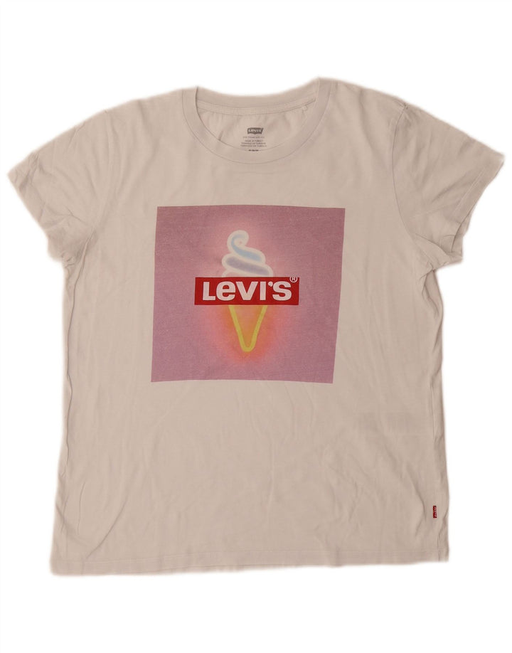 LEVI'S Womens Graphic T-Shirt Top UK 12 Medium White Cotton