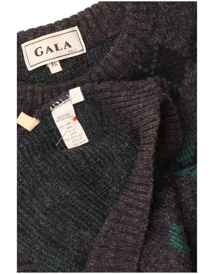 Gala Mens Boat Neck Jumper Sweater XL Grey Argyle/Diamond Wool