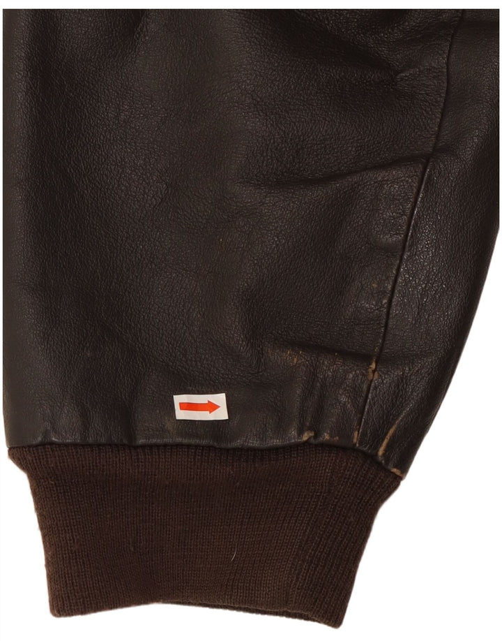 VINTAGE Mens Loose Fit Leather Jacket UK 36 Small Brown Leather