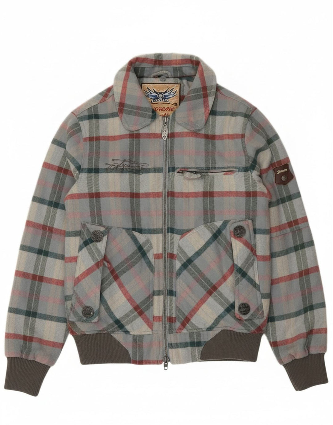 Iguana Mens Bomber Jacket UK 34 XS Grey Plaid Wool