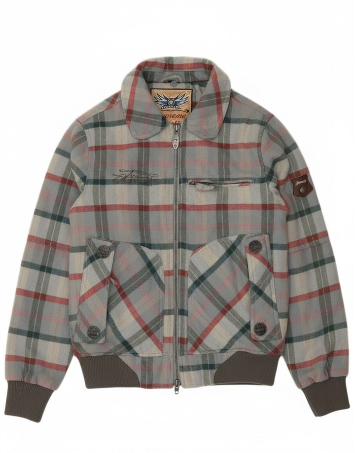 Iguana Mens Bomber Jacket UK 34 XS Grey Plaid Wool