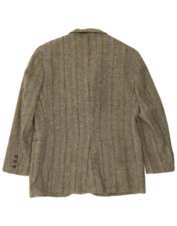 Harris Tweed Mens 3 Button Blazer Jacket UK 38 Medium Khaki Herringbone