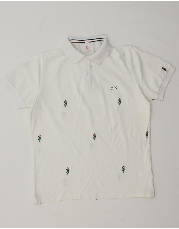 SUN68 Mens Polo Shirt Small White Spotted Cotton