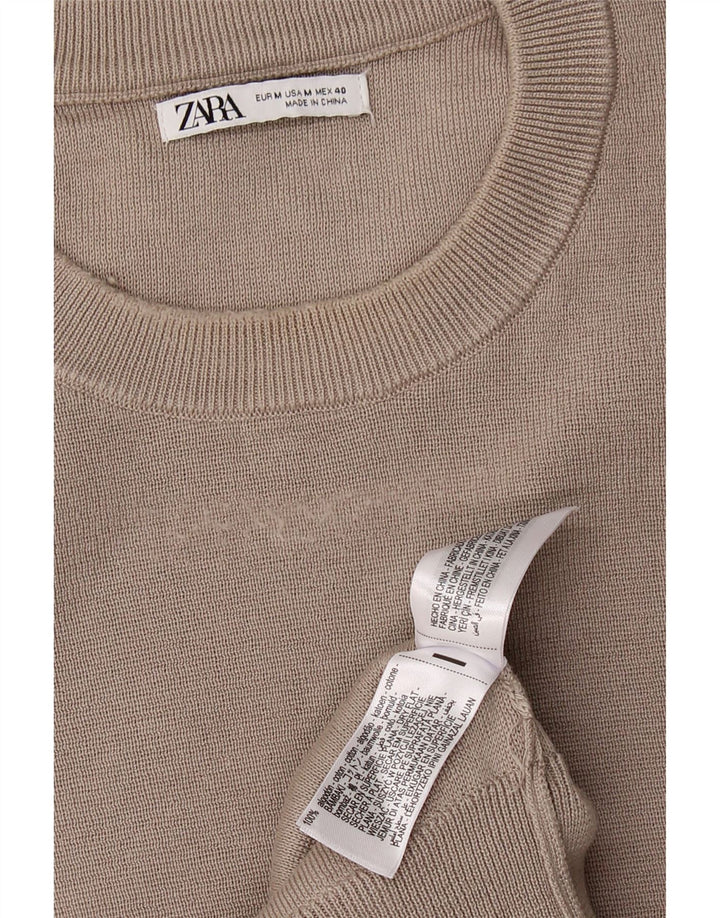 ZARA Womens Crew Neck Jumper Sweater UK 14 Medium Grey Cotton