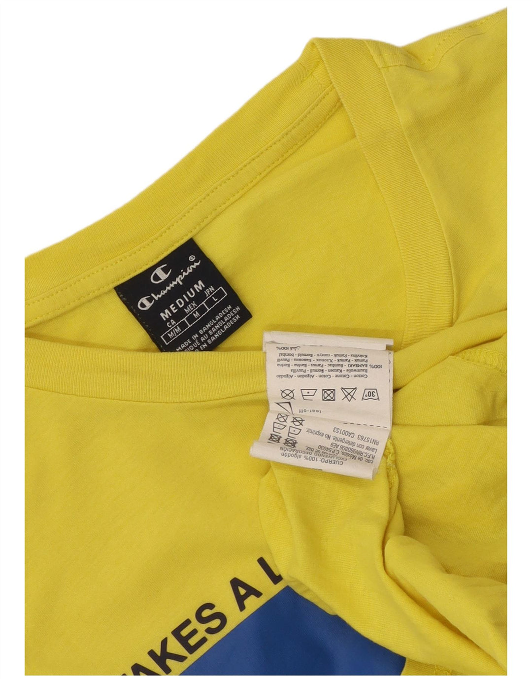 Champion Mens Graphic T-Shirt Top Medium Yellow Cotton