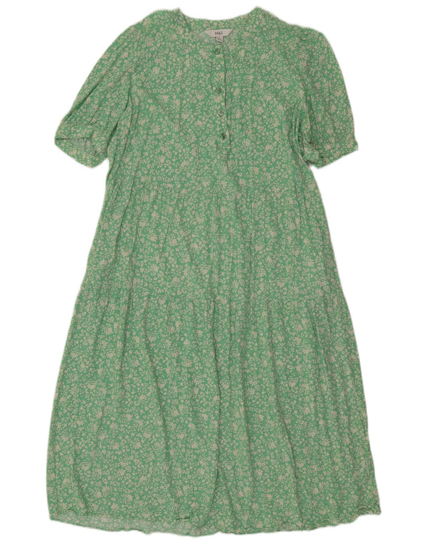 Marks & Spencer Womens Maxi Dress UK 14 Medium Green Floral Viscose