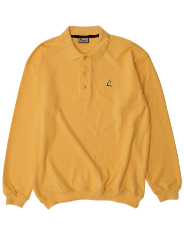 Vintage Mens Polo Neck Jumper Sweater Large Yellow Cotton