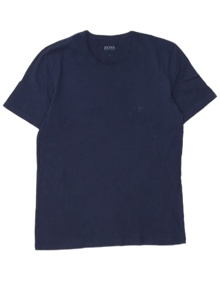 HUGO BOSS Mens T-Shirt Top Large Navy Blue Cotton