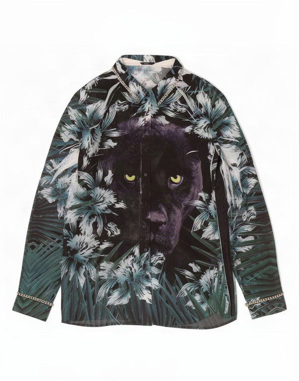 Guess Womens See Through Shirt Blouse UK 16 Large Black Animal Print