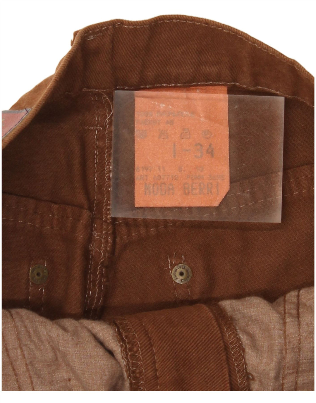 BERRI Mens High Waist Jeans W34 L34 Brown Cotton