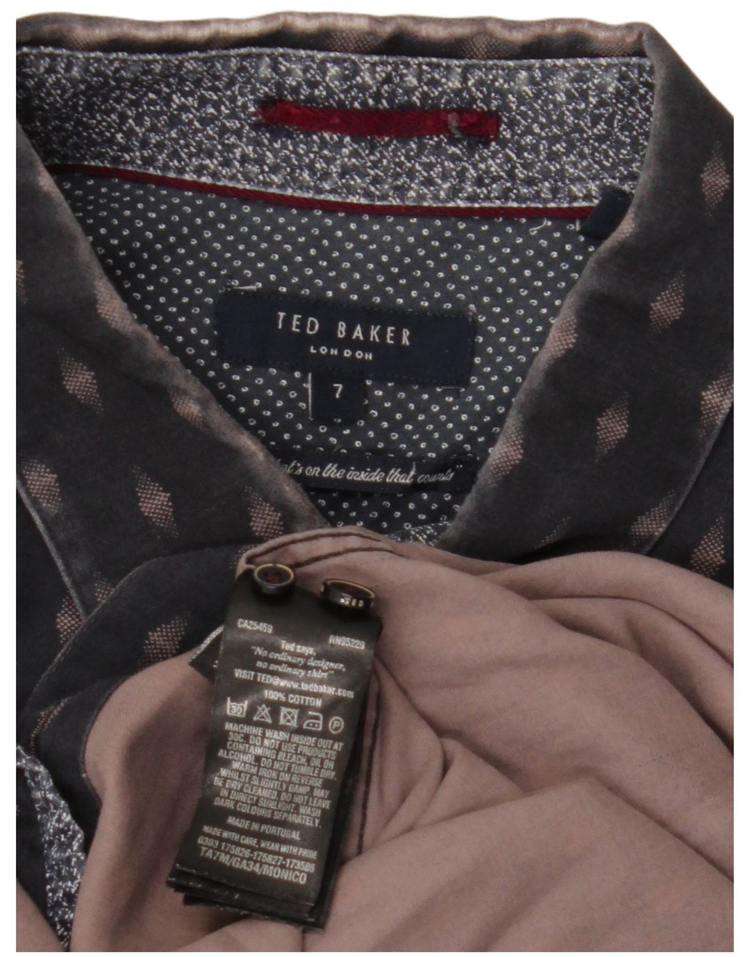 TED BAKER Mens Shirt Size 7 3XL Navy Blue Geometric Cotton