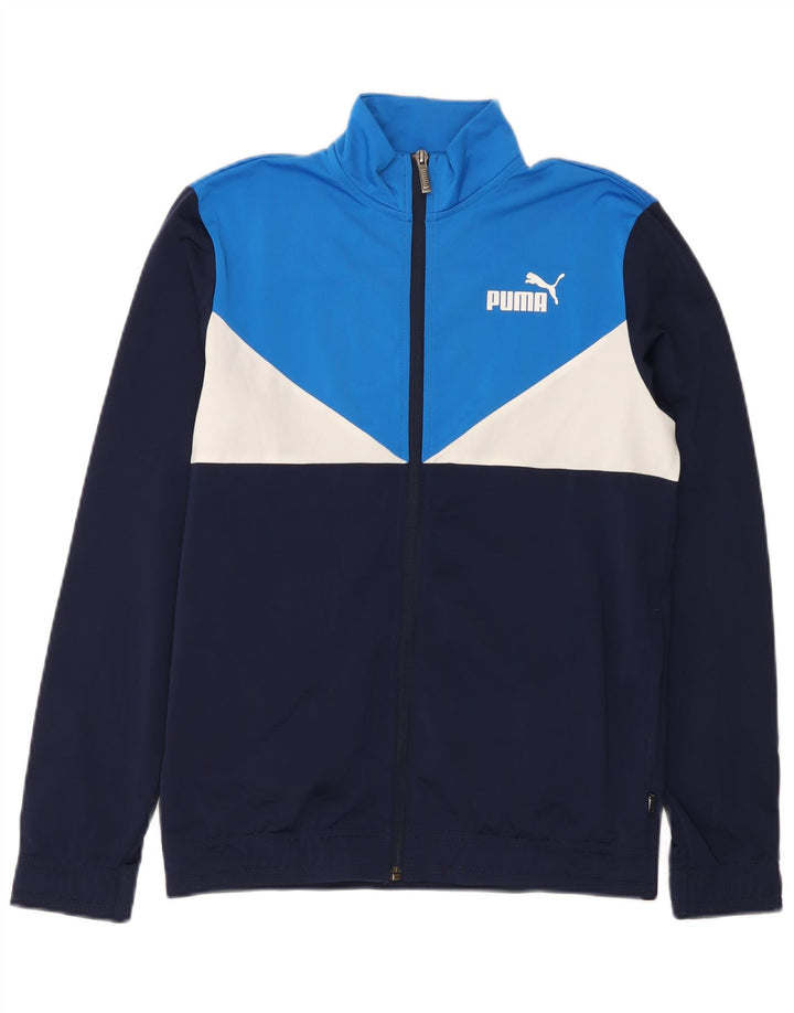PUMA Boys Tracksuit Top Jacket 15-16 Years Navy Blue Colourblock Polyester