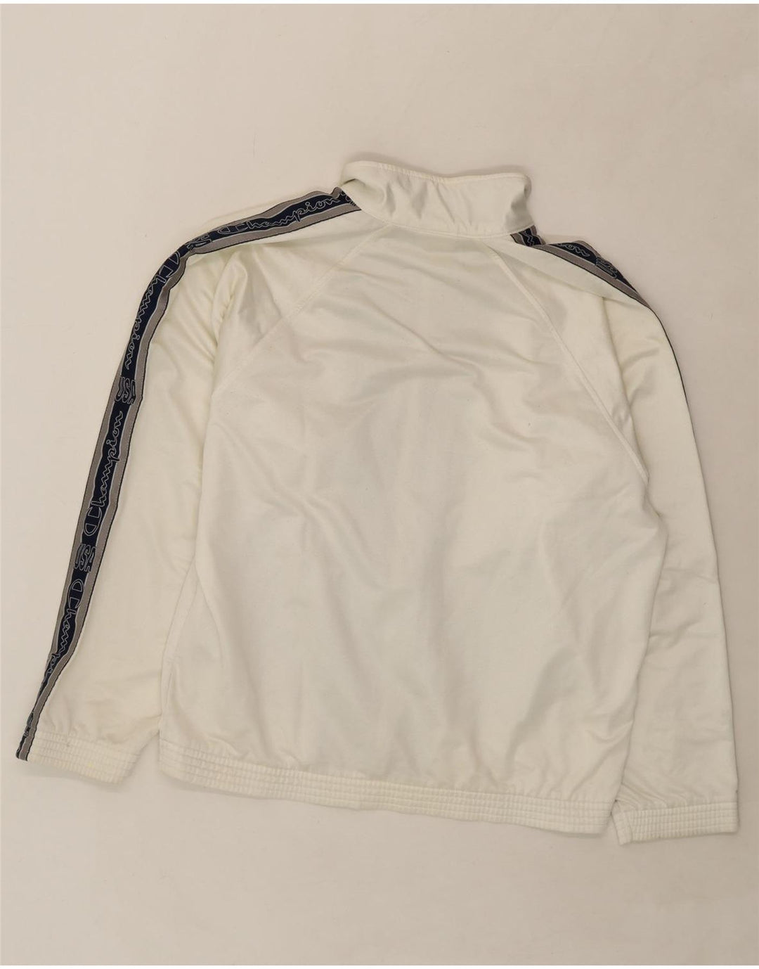 CHAMPION Mens Graphic Tracksuit Top Jacket Medium White Polyester Vintage Champion and Second-Hand Champion from Messina Hembry 