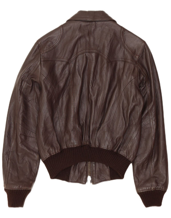 VINTAGE Womens Crop Leather Jacket IT 46 Large Brown Leather