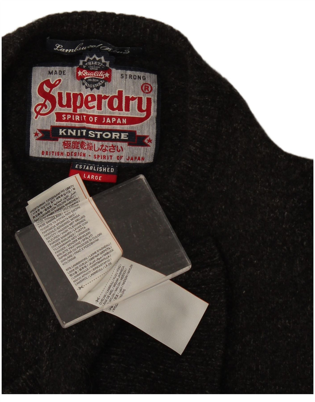 Superdry Mens Crew Neck Jumper Sweater Large Grey Lambswool